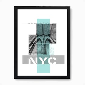 Poster Art Nyc Brooklyn Bridge Details Turquoise Art Print