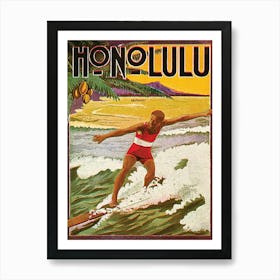 Honolulu, Surfer On A Wave Art Print