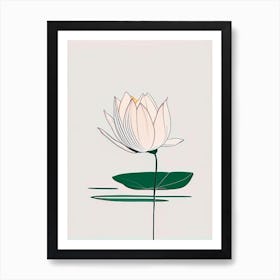 Blooming Lotus Flower In Lake Minimal Line Drawing 1 Art Print