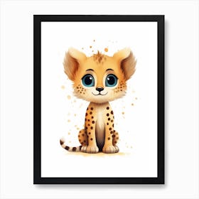 Watercolour Jungle Animal Baby Cheetah 1 Art Print