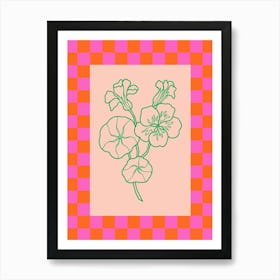 Modern Checkered Flower Poster Pink & Green 6 Art Print