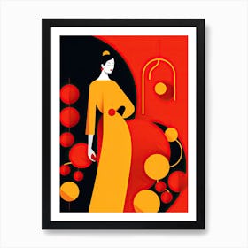 Chinese Woman In Yellow Dress Art Print