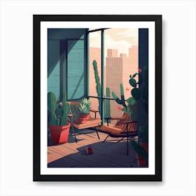 Cactus Balcony Illustration 2 Art Print