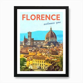 Florence Welcomes You, Vintage Travel Poster Art Print