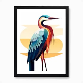 Colourful Geometric Bird Great Blue Heron 3 Art Print