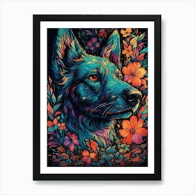 Wolf With Flowers 1 Art Print