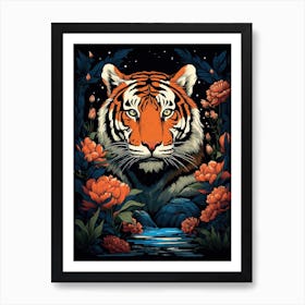 Tiger Animal Drawing In The Style Of Ukiyo E 4 Art Print