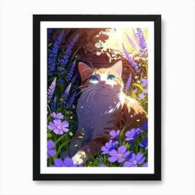 Cat In Flowers Art Print