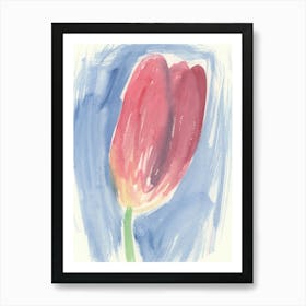 Pink Tulip Blue Sky - floral flower watercolor blue red pink vertical minimal abstract Art Print