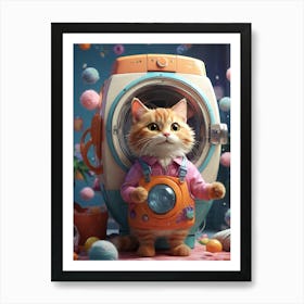 Cat In A Washing Machine 3 Art Print