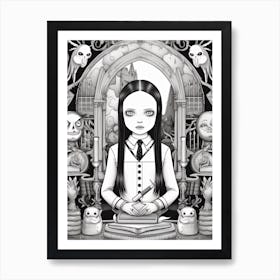 Wednesday Addams World Line Art 1 Fan Art Art Print