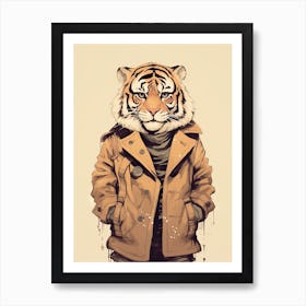 Tiger Illustrations Wearing A Trench Coat 2 Art Print