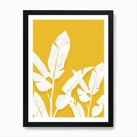 White Banana Leaves On Yellow Background Art Print