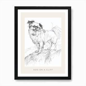 Dog On A Cliff Line Sketch Poster Art Print