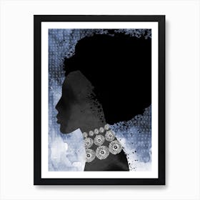 African Woman Afro Blue Art Print