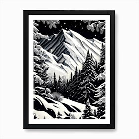 Snowflakes In The Mountains, Snowflakes, Linocut 1 Art Print