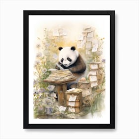 Panda Art Collecting Stamps Watercolour 4 Art Print