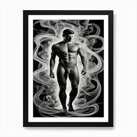 Nude Man In Smoke Art Print