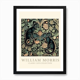 William Morris  Inspired Cats Collection Black And Green Art Print