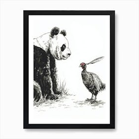 Giant Panda And A Blood Pheasant Ink Illustration 1 Art Print