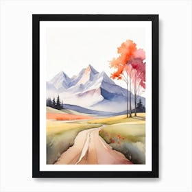 Tranquil Mountains In Minimalist Watercolor Vertical Composition 30 Art Print