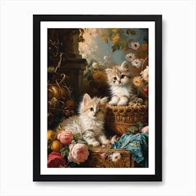 Kittens With Flowers Rococo Painting Inspired Art Print