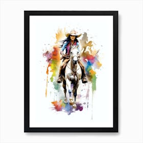 Cowgirl With Horse Illustration 2 Art Print