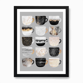 Pretty Coffee Cups 3 - Grey Art Print