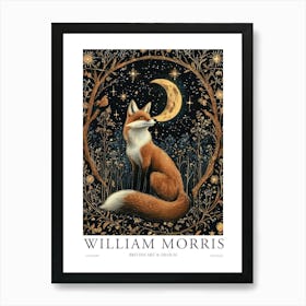 William Morris Night Fox Moon Botanical Pint Museum Poster Morris Exhibition Poster Painting Fox  Art Print