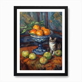Flower Vase Proteas With A Cat 1 Impressionism, Cezanne Style Art Print