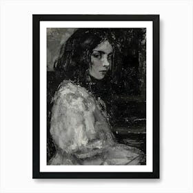 Girl In Black And White Art Print