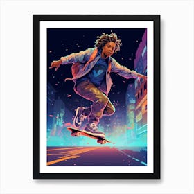 Skateboarding In Rome, Italy Gradient Illustration 3 Art Print