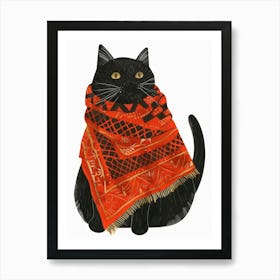 Black Cat With Scarf Art Print