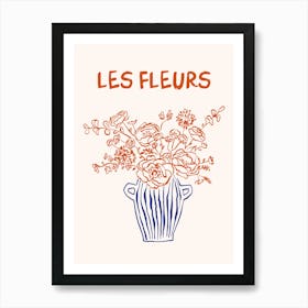 Les Fleurs Flower Vase Hand Drawn 3 Art Print