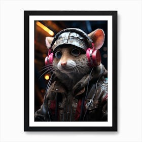 Cyberpunk Style A Possum Wearing Headphones 2 Art Print