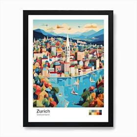 Zurich, Switzerland, Geometric Illustration 3 Poster Art Print