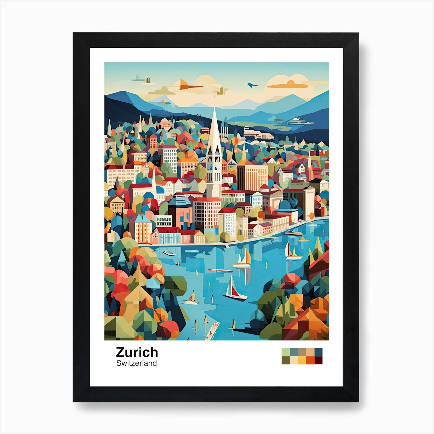 Zurich, Switzerland, Geometric Illustration 3 Poster Art Print by Geometric  Wonders Gallery - Fy