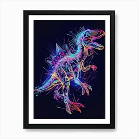Neon Outline Dinosaur Illustration 2 Art Print