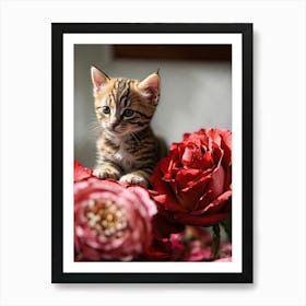 Kitten In Roses Art Print