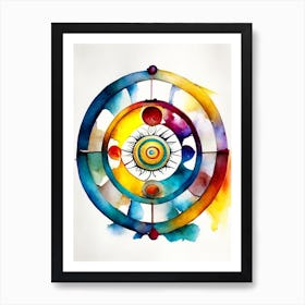 Dharma Wheel, Symbol, Third Eye Watercolour 3 Art Print