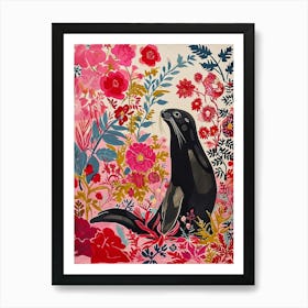 Floral Animal Painting Harp Seal 3 Art Print