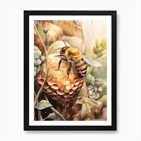 Brown Banded Carder Bee Beehive Watercolour Illustration 3 Art Print