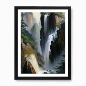 Huangshan Waterfall, China Peaceful Oil Art  Art Print