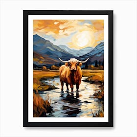 Brushstroke Impressionism Style Painting Of A Highland Cow In The Scottish Valley 2 Art Print