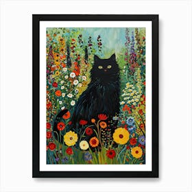 Fluffly Cat Klimt Garden Botanical Art Art Print