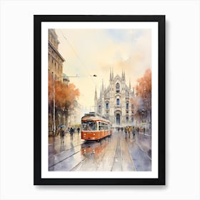 Milan Italy In Autumn Fall, Watercolour 3 Art Print