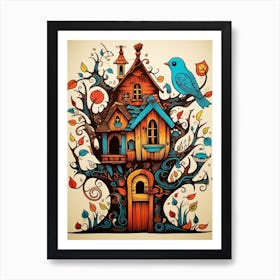 Cute Birdhouse Illustration Art Print