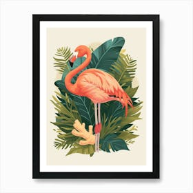 American Flamingo And Ginger Plants Minimalist Illustration 3 Art Print