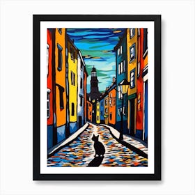 Painting Of Stockholm Sweden With A Cat In The Style Of Pop Art 1 Art Print
