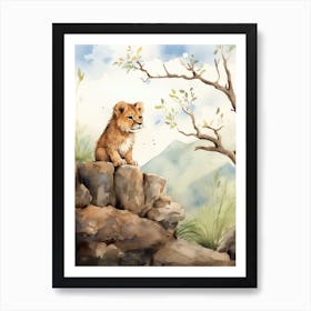Birthwatching Watercolour Lion Art Painting 3 Art Print